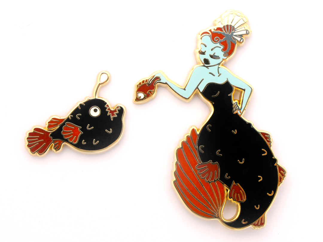 Anglerfish Mermaid Pin Set - Red - Oh Plesiosaur