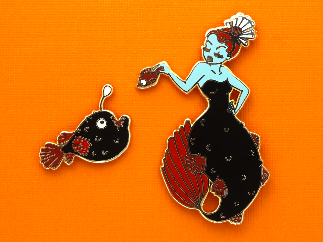 Anglerfish Mermaid Pin Set - Red - Oh Plesiosaur