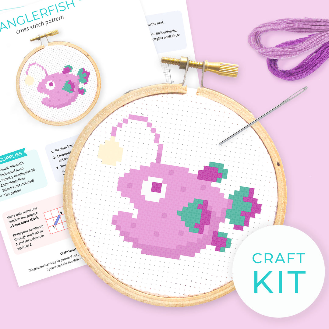 Anglerfish Cross Stitch Kit - Oh Plesiosaur