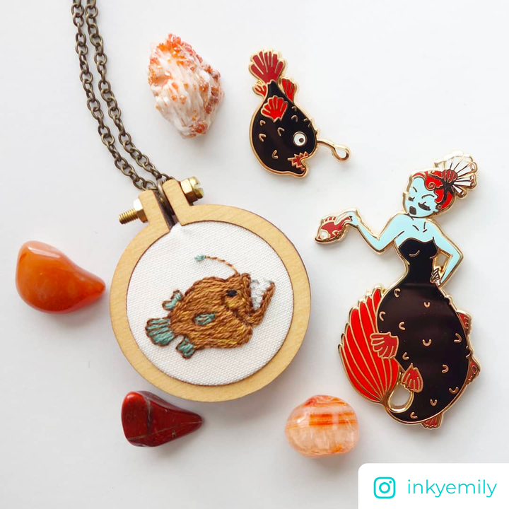 Anglerfish Mermaid Pin Set - Red - Oh Plesiosaur