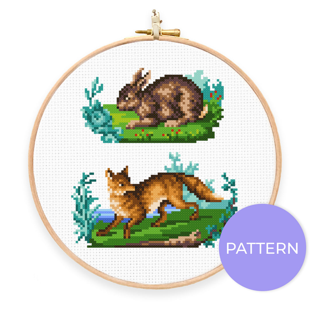 Vintage Fox & Rabbit Cross Stitch Pattern - Oh Plesiosaur