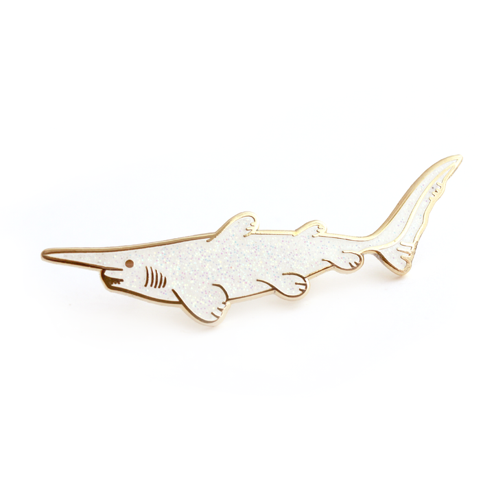 Goblin Shark Pin - White Glitter - Oh Plesiosaur