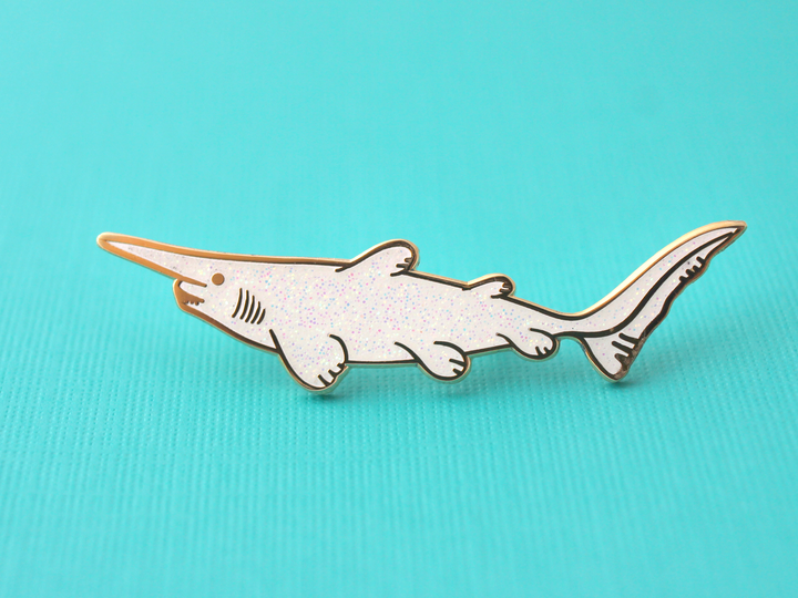 Goblin Shark Pin - White Glitter - Oh Plesiosaur