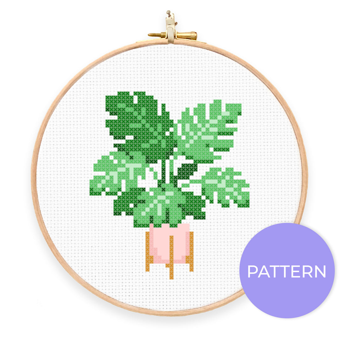 Monstera Cross Stitch Pattern - Oh Plesiosaur