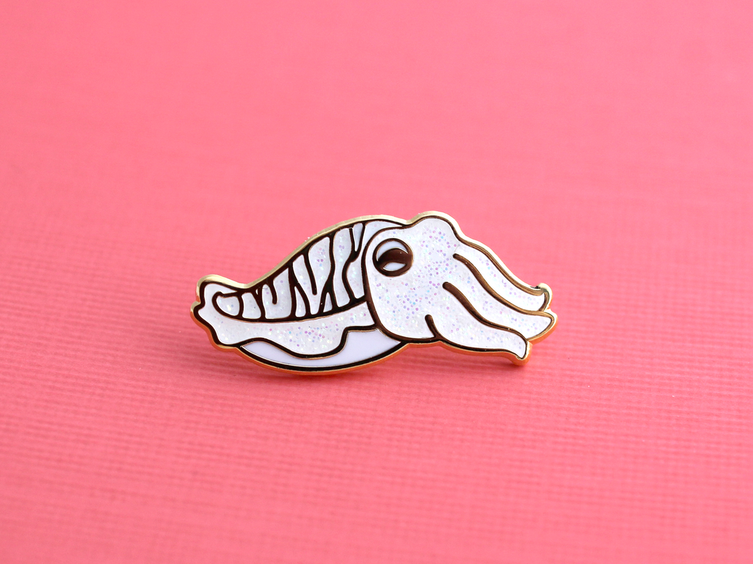 White Glitter Cuttlefish Pin - Oh Plesiosaur