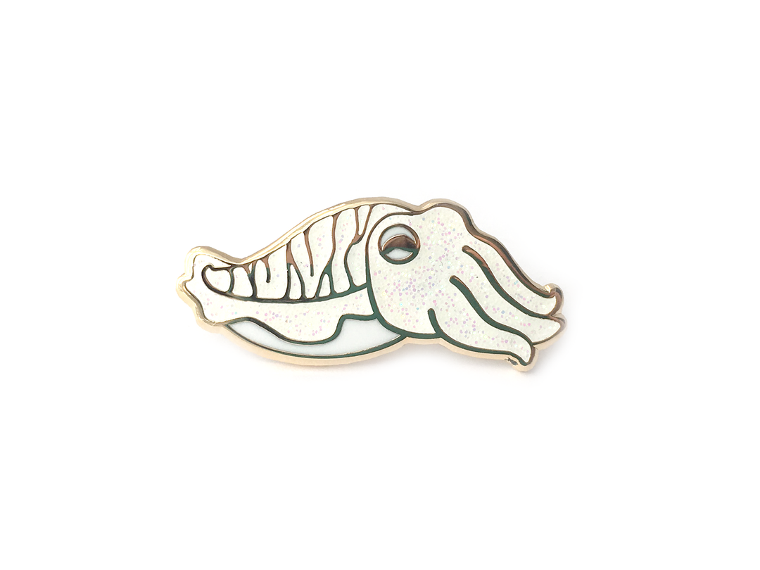 White Glitter Cuttlefish Pin - Oh Plesiosaur