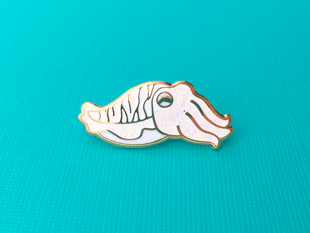 White Glitter Cuttlefish Pin - Oh Plesiosaur