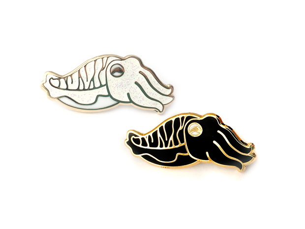 White Glitter Cuttlefish Pin - Oh Plesiosaur