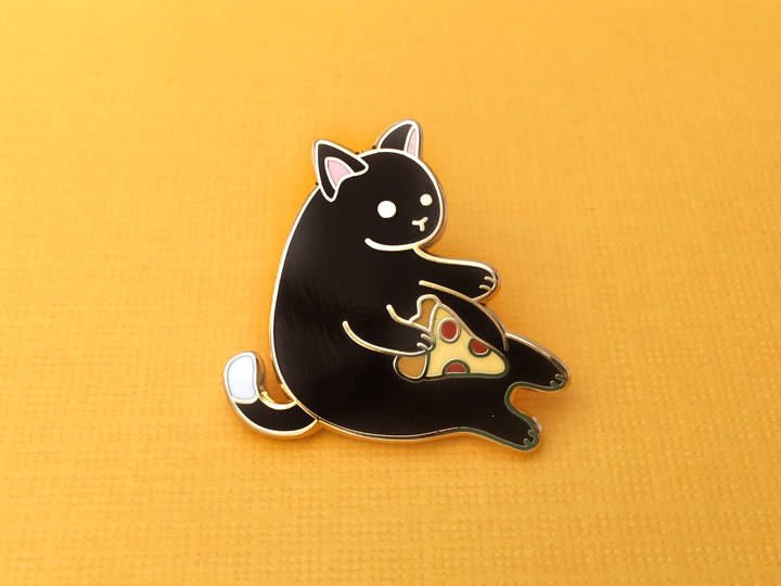 Black Pizza Cat Pin - Oh Plesiosaur