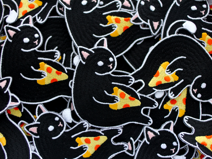 Black Pizza Cat Patch - Oh Plesiosaur