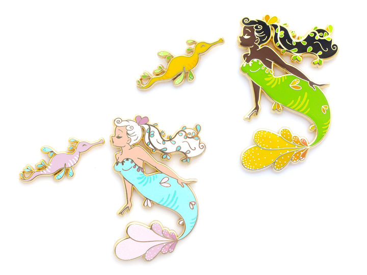 Sea Dragon Mermaid Pin Set - Oh Plesiosaur