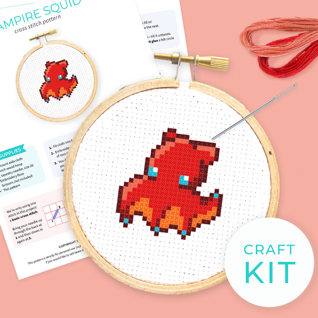 Vampire Squid Cross Stitch Kit - Oh Plesiosaur