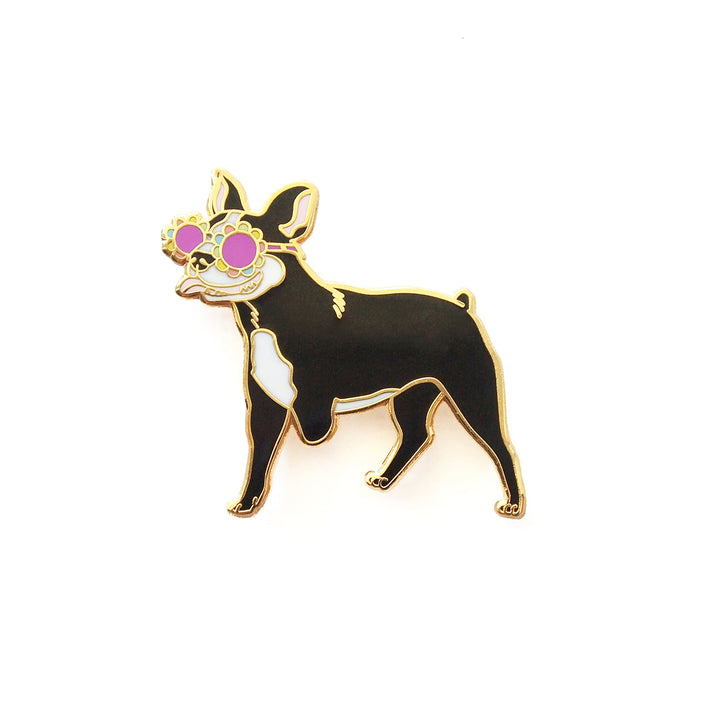 Three-legged Boston Terrier Pin - Oh Plesiosaur