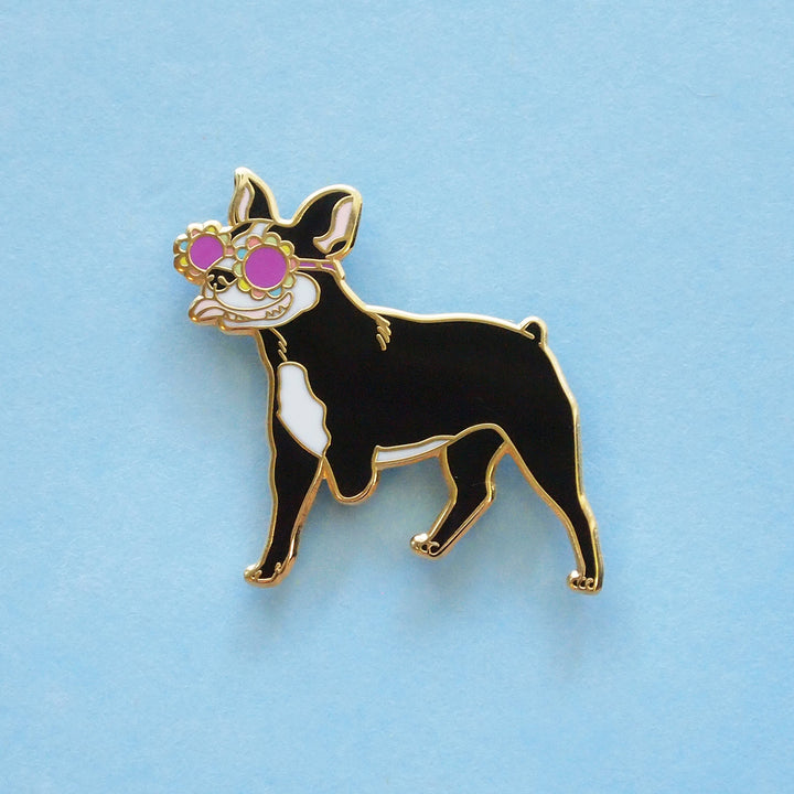 Three-legged Boston Terrier Pin - Oh Plesiosaur