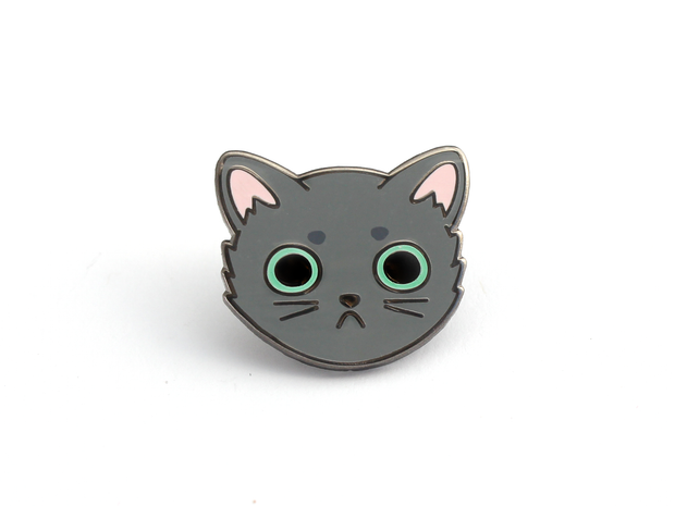 Gray Cat Face Pin - Oh Plesiosaur