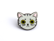Gray Tabby Cat Face Pin - Oh Plesiosaur