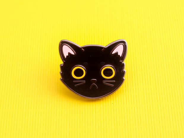 Black Cat Face Pin - Oh Plesiosaur