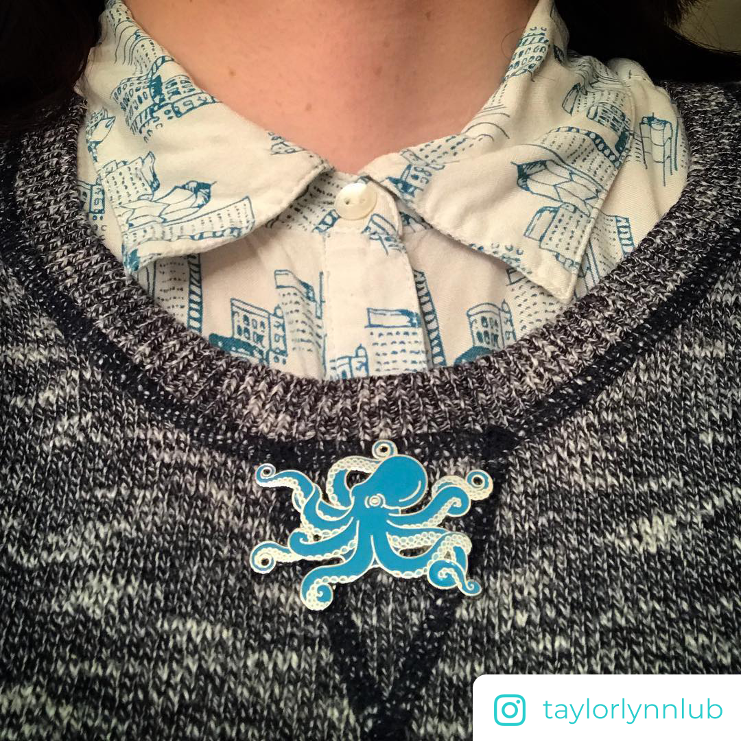 Blue Octopus Pin - Oh Plesiosaur