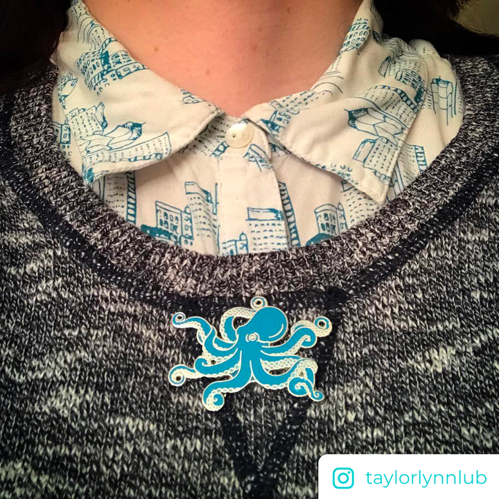 Blue Octopus Pin - Oh Plesiosaur