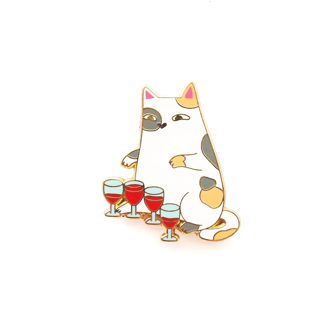 Wine Glass-playing Cat Pin - Oh Plesiosaur