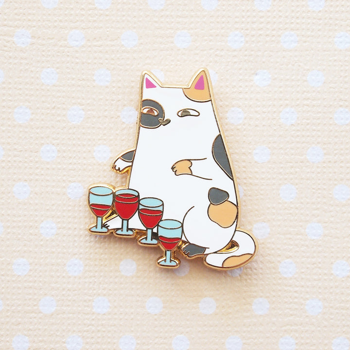 Wine Glass-playing Cat Pin - Oh Plesiosaur