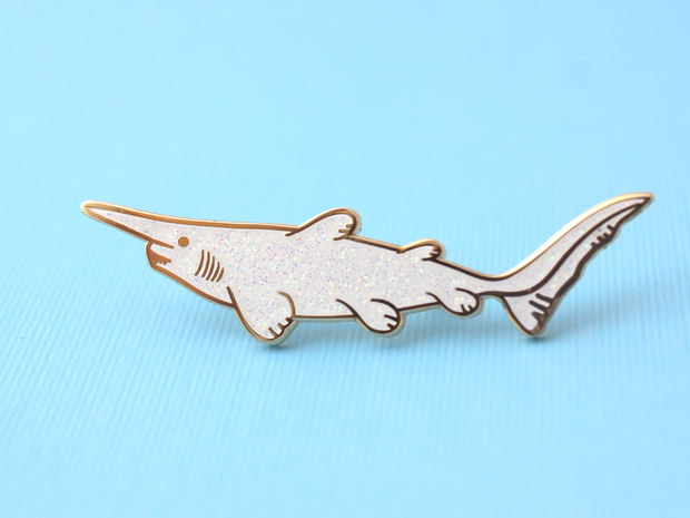 Goblin Shark Pin - White Glitter - Oh Plesiosaur