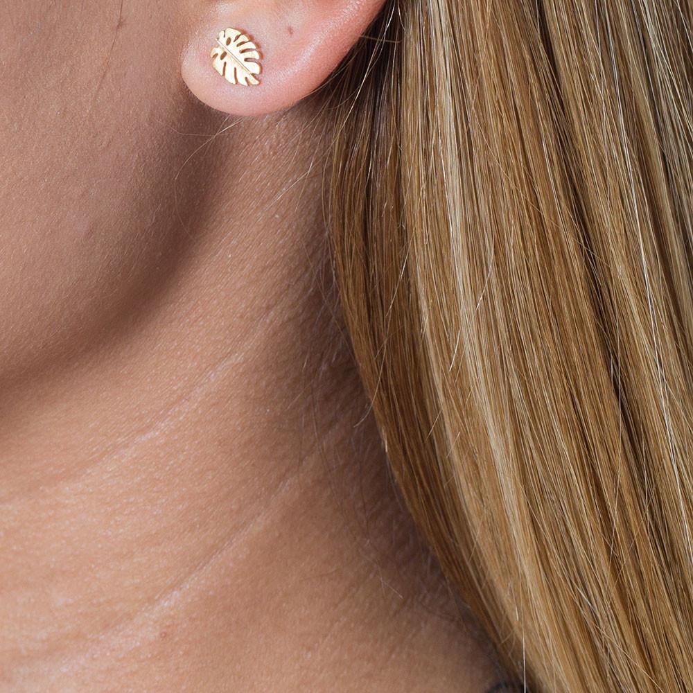 Gold Monstera Studs