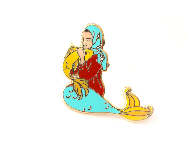 Red Muslim Mermaid Enamel Pin - Oh Plesiosaur