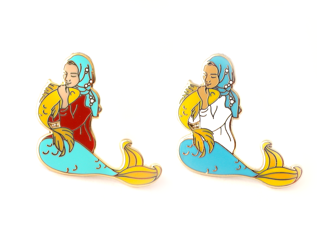 Red Muslim Mermaid Enamel Pin - Oh Plesiosaur