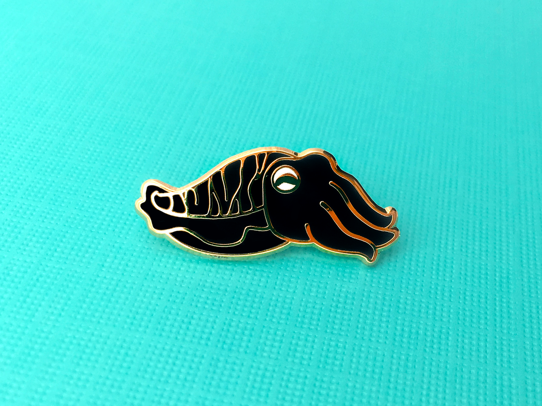 Black Cuttlefish Enamel Pin - Oh Plesiosaur