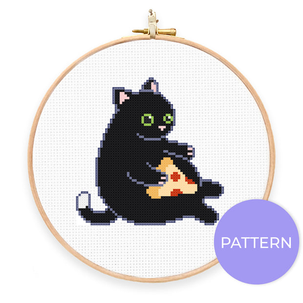 Pizza Cat Cross Stitch Pattern - Oh Plesiosaur