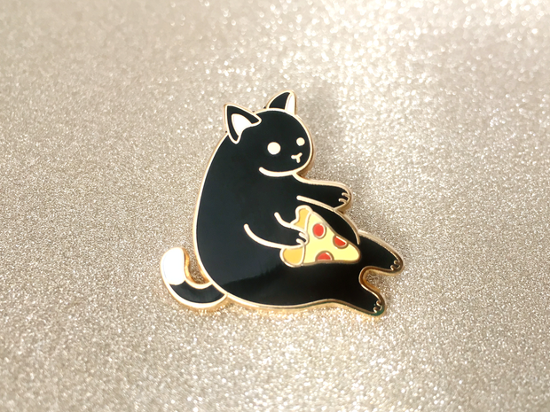 Black Pizza Cat Pin - Oh Plesiosaur