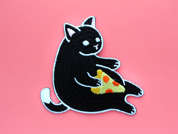 Black Pizza Cat Patch - Oh Plesiosaur