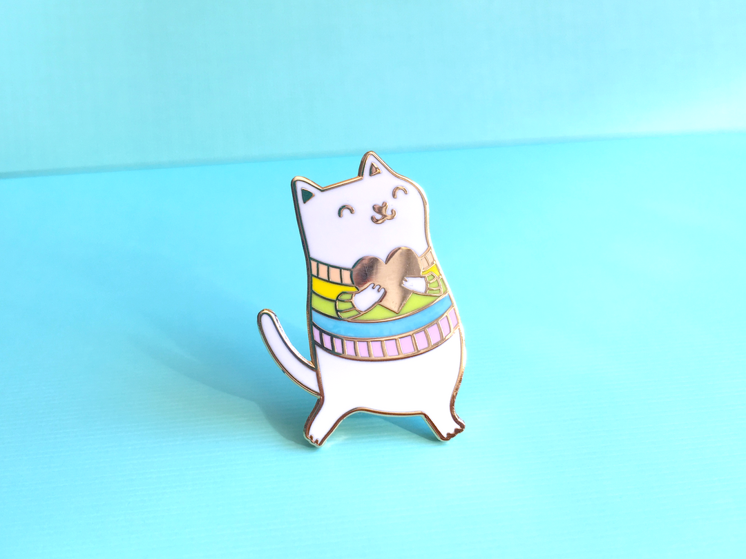 White Rainbow Cat Pin - Oh Plesiosaur