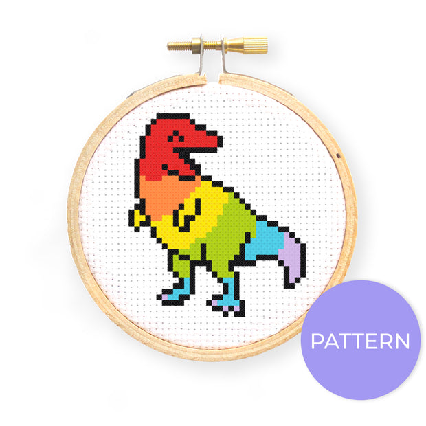 Rainbow Rex Cross Stitch Pattern - Oh Plesiosaur
