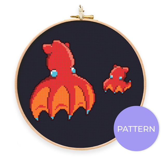 Vampire Squid Cross Stitch Pattern - Oh Plesiosaur